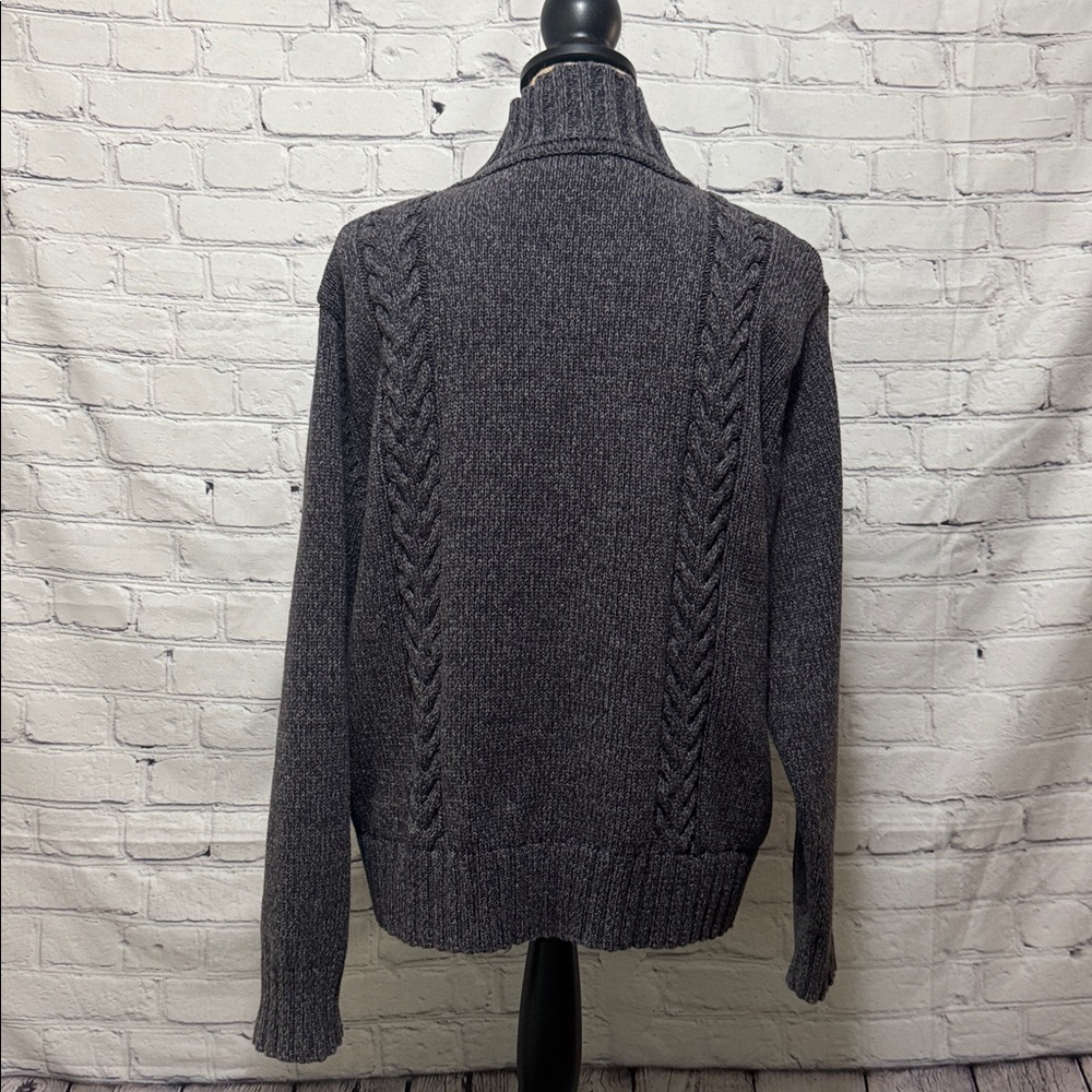 Cabelas Women's black/gray Cable Knit Zip Sweater with collar & long sleeve - Picture 4 of 13